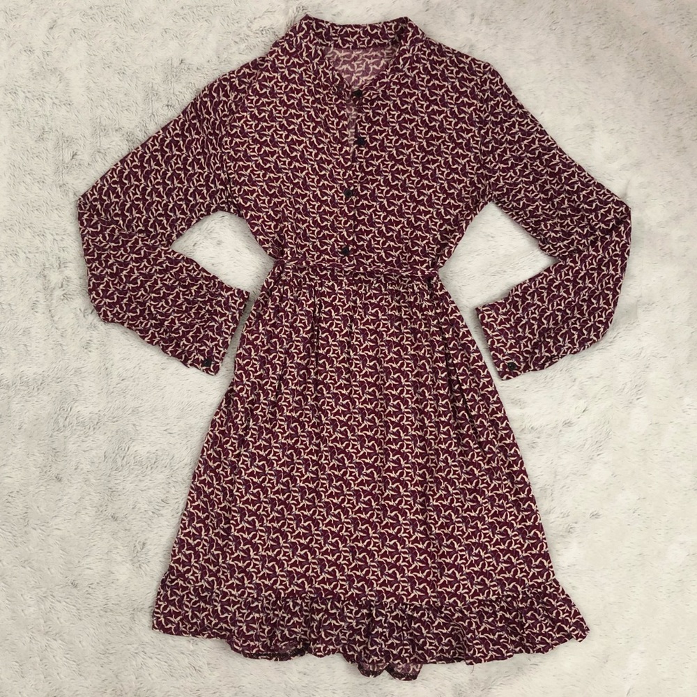Burgundy button up flowy dress